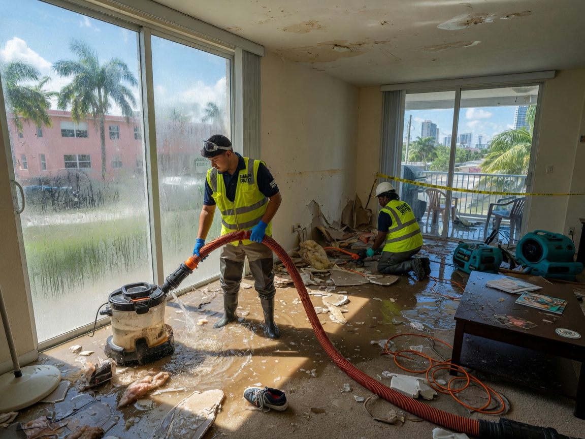 water damage restoration work by Miami Restoration and Carpet Care in Miami, Florida