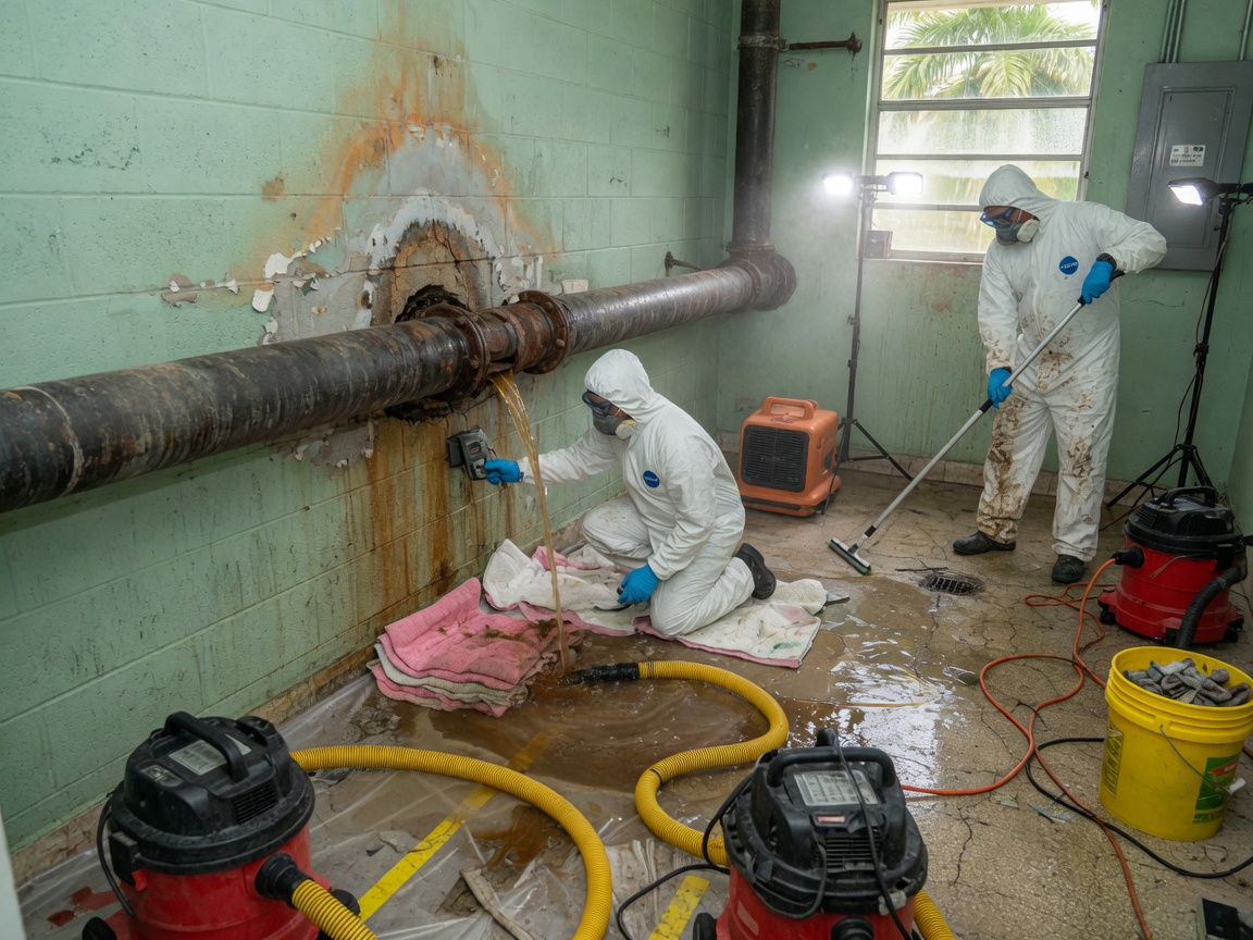 Cast Iron Pipe Leak Cleanup in Miami